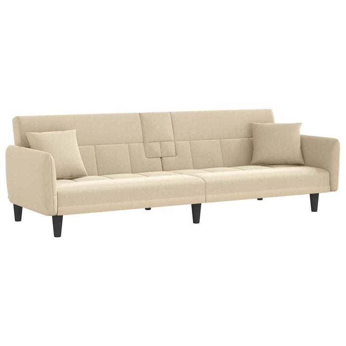 vidaXL Sofa Bed Guest Sleeper Sofa Couch Bed with Cup Holders Cream Fabric
