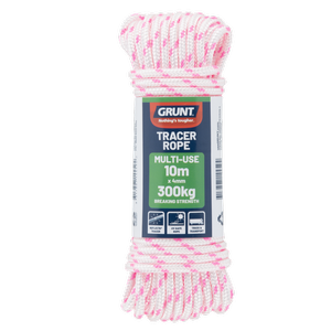 GRUNT 4mm x 10m White With Pink / Blue Tracer Rope