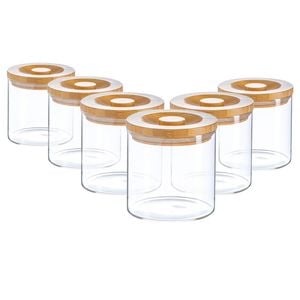 Argon Tableware Glass Storage Jars -wooden Lid - 550ml - Modern Round Scandi Organisation Container Glass Jar - Set Of 6