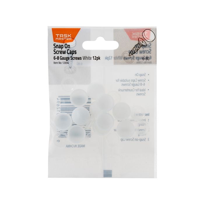 Taskmaster 6 - 8g White Snap On Screw Caps - 12 Pack