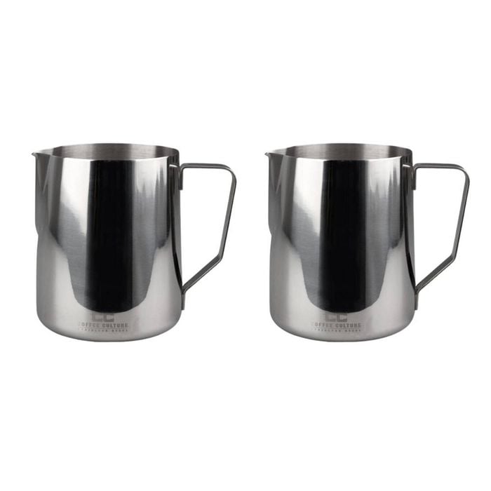 2PK Coffee Culture Stainless Steel 1L Milk Frothing Jug Container w/ Handle Slvr