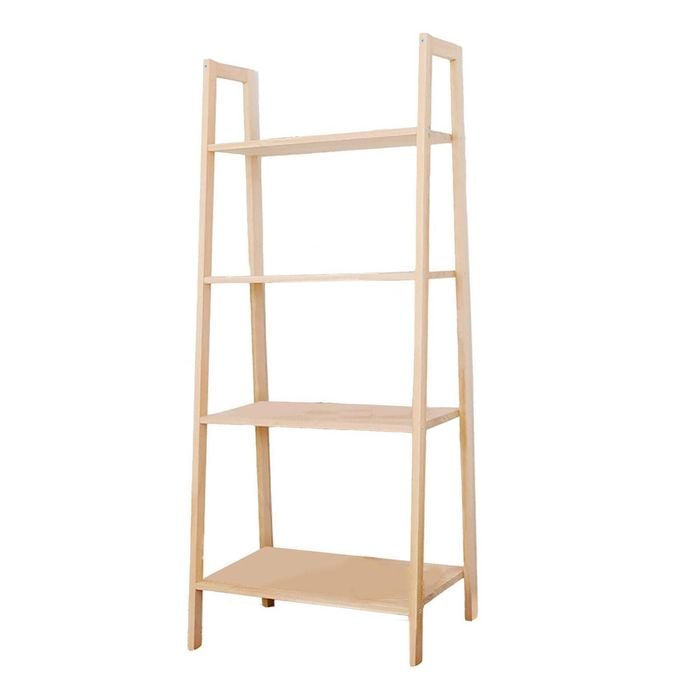 MIUZ Solid Wood Display Shelf 4 Tier Wooden Ladder Stand Storage Book Shelves
