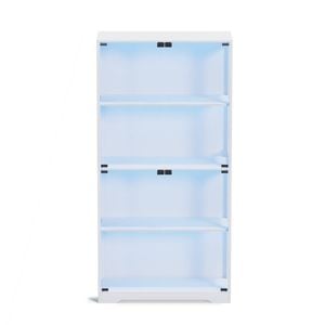 Ufurniture 160cm Display Cabinet with LED Light and Glass Doors 4-Tier Hallway Shelves Cabinet Bookshelf Storage Organizer White