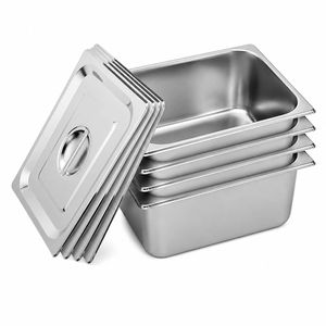 SOGA 4 Pack Stainless Steel Gastronorm Pans 1/2 200mm Deep with Lids