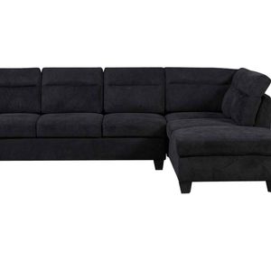 DS Delano Sectional Linen Sofa with Right Chaise - Black
