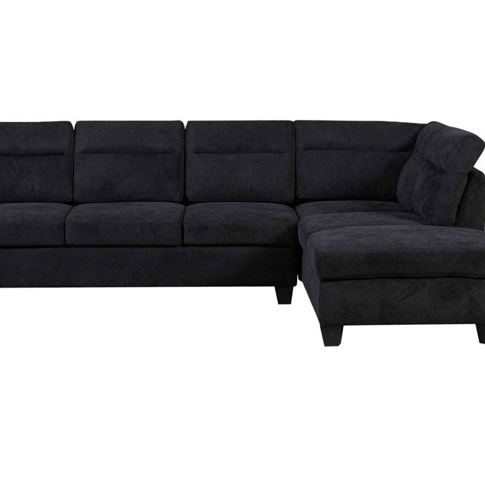 DS Delano Sectional Linen Sofa with Right Chaise - Black