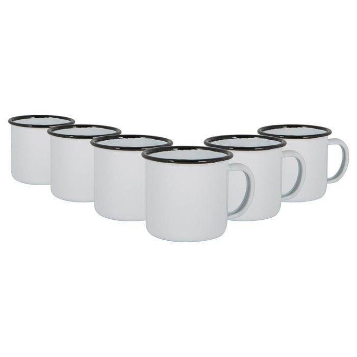 Argon Tableware 130ml Enamel Espresso Cups - Black - Set Of 6 Metal Drinking Mugs Teacup Coffee Mug Set Hot, Cold Drinks Cups