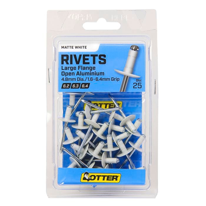 Otter Large Flange Aluminium Rivets Matte White - 25 Pack