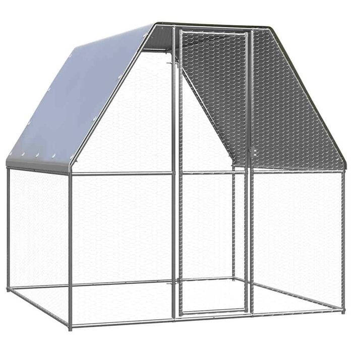 vidaXL Chicken Cage Hen House Coop Enclosure Silver and Grey Galvanised Steel 2x2x2 m