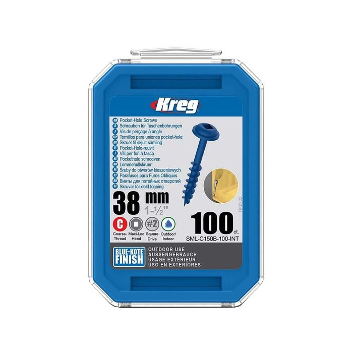 Kreg 38mm Blue-Kote MaxiLoc Head Heavy Duty Coarse Thread Pocket-Hole Screws - 100 Pack