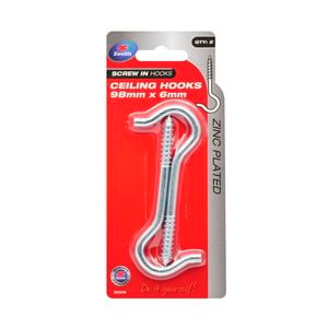 Zenith 98 x 6mm Zinc Plated Ceiling Hook - 2 Pack