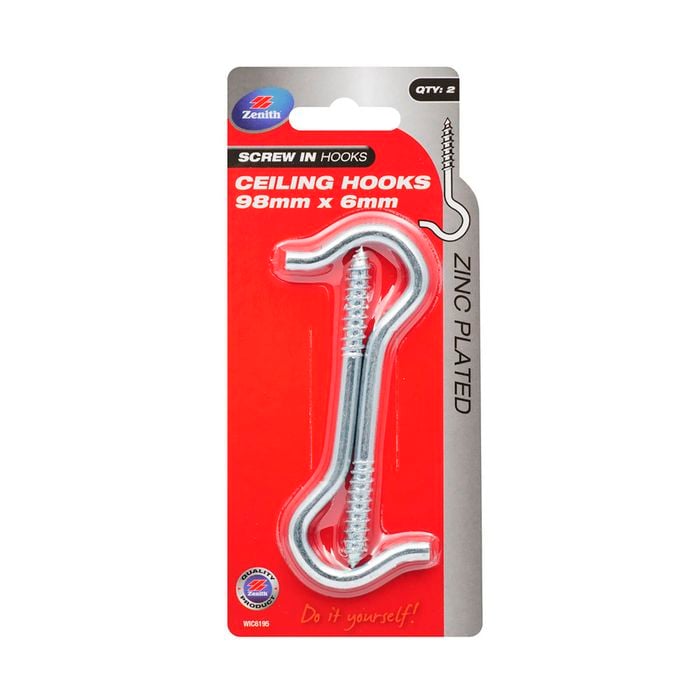 Zenith 98 x 6mm Zinc Plated Ceiling Hook - 2 Pack