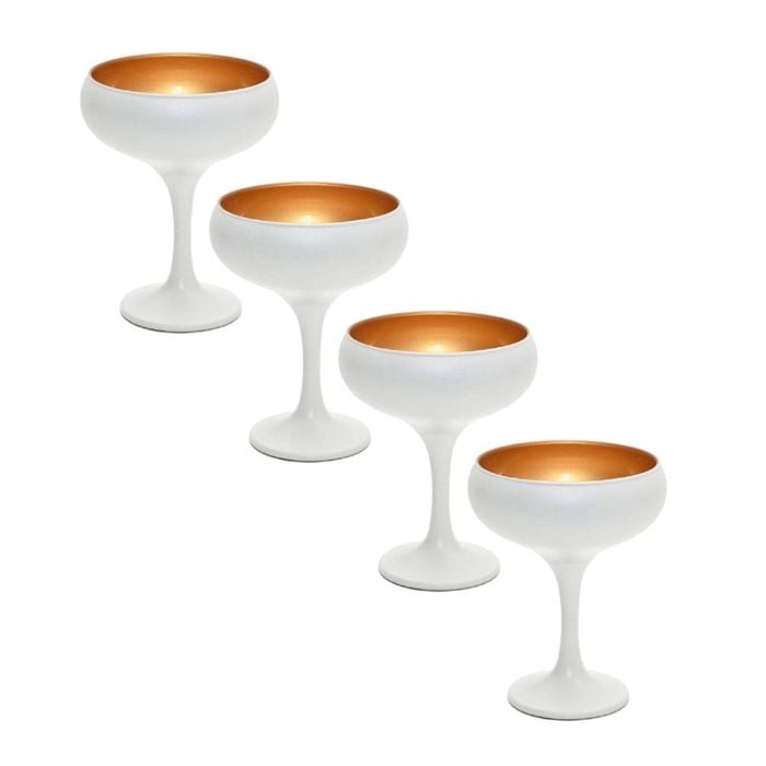 4pc Art Craft Luna Coupe Champagne/Martini Glass/Flute 270ml White/Gold