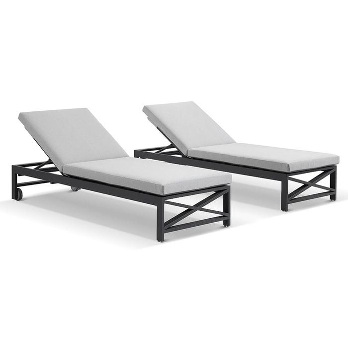 Kansas Outdoor Aluminium Sun Lounge Set On Wheels Charcoal & Textured Olefin Grey Cushions