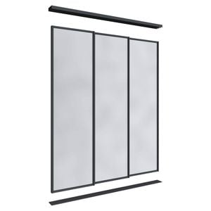 Lugna 2100 x 1800mm Black Mirror Wardrobe Triple Sliding Doors