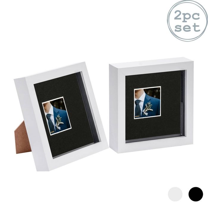Nicola Spring 2 Piece 6 X 6 3d Shadow Box Photo Frame Set - Craft Display Picture Frame With 2 X 2 Mount - White