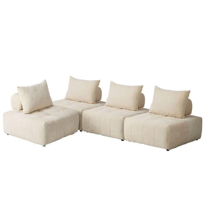 Oikiture 4x Chenille Modular Sofa Floor Lounge Chair W/pillow Tofu Armless Beige