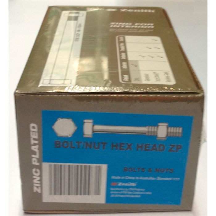 Zenith M6 x 25mm Zinc Plated Hex Head Bolt And Nut - 50 Pack