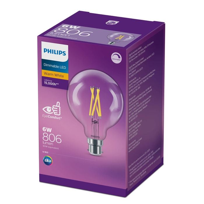 Philips G93 B22 LED 806Lm Clear Filament 6W Bulb