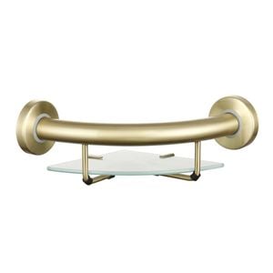 evekare Brushed Brass Corner Shelf With Grab Rail