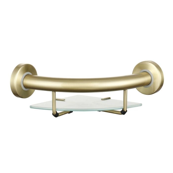 evekare Brushed Brass Corner Shelf With Grab Rail