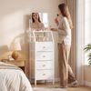 Ufurniture Narrow Dressing Table With Adjustable Mirror 2-in-1 Vanity Desk Nightstand 4 Drawers 2-tier Shelves, White