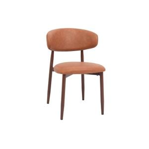 Logan Dining Chair in Tan PU Leather and Metal Legs with Timber Transfer in Walnut Color