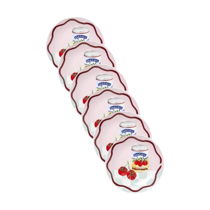 6pk Porto Valentina Italian Tomato Inspired Illustration Side Plate 20cm