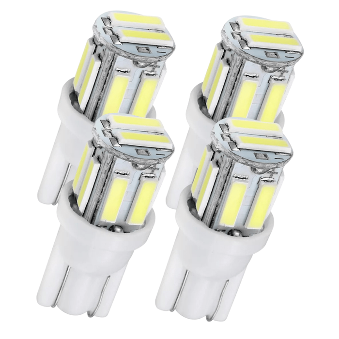 4x Cool White T10 LED Wedge Bulbs - 7020 10-SMD Interior Car Lights for Map, Dome, License Plates
