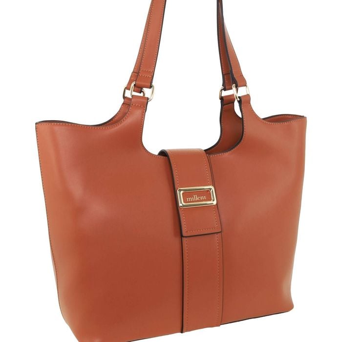 Milleni Women's Handbag Vegan Leather Fashion Chic Caryall Tote Bag Tan