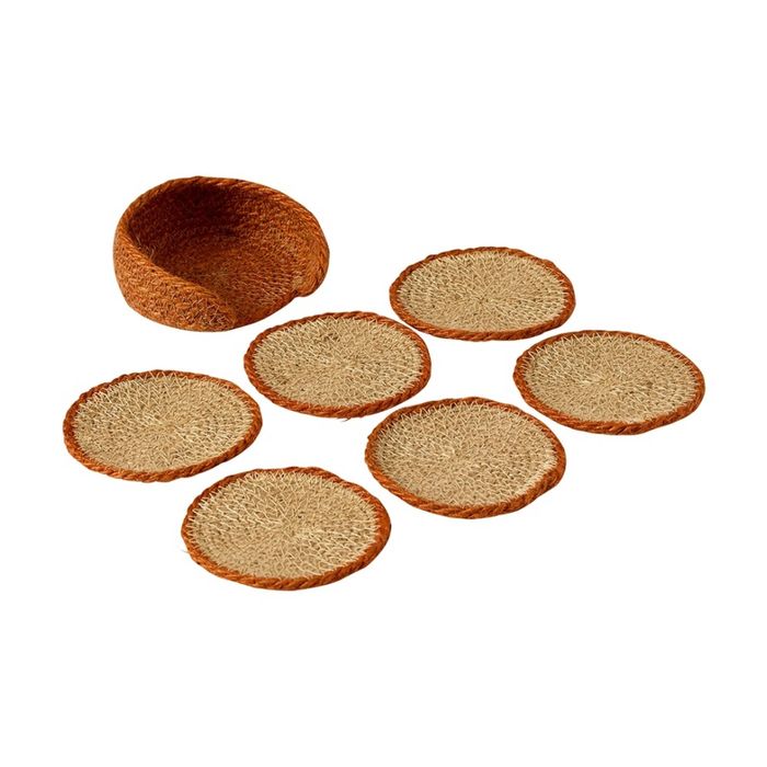 6pc Ecology Weave Drink Coasters Set 12cm Natural Woven Texture