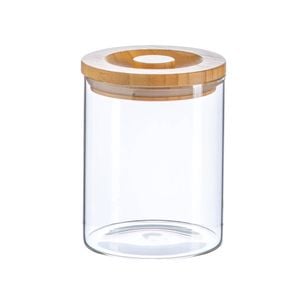 Argon Tableware Glass Storage Jars -wooden Lid - 750ml - Modern Round Scandi Organisation Container Glass Jar