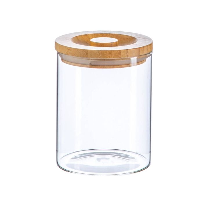 Argon Tableware Glass Storage Jars -wooden Lid - 750ml - Modern Round Scandi Organisation Container Glass Jar