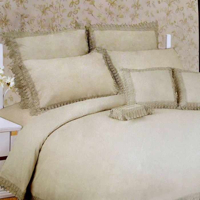 Easy Care Embroidered Polyester Cotton Quilt Cover Set Latte Queen