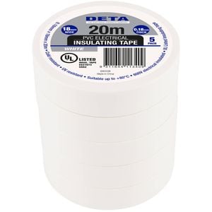 DETA 20m 18mm White Insulation PVC Tape - 5 Pack