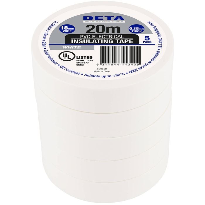 DETA 20m 18mm White Insulation PVC Tape - 5 Pack