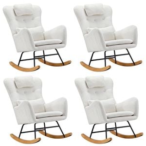 Oikiture 4x Rocking Chair Nursing Armchair Sherpa With 2 Pillow White