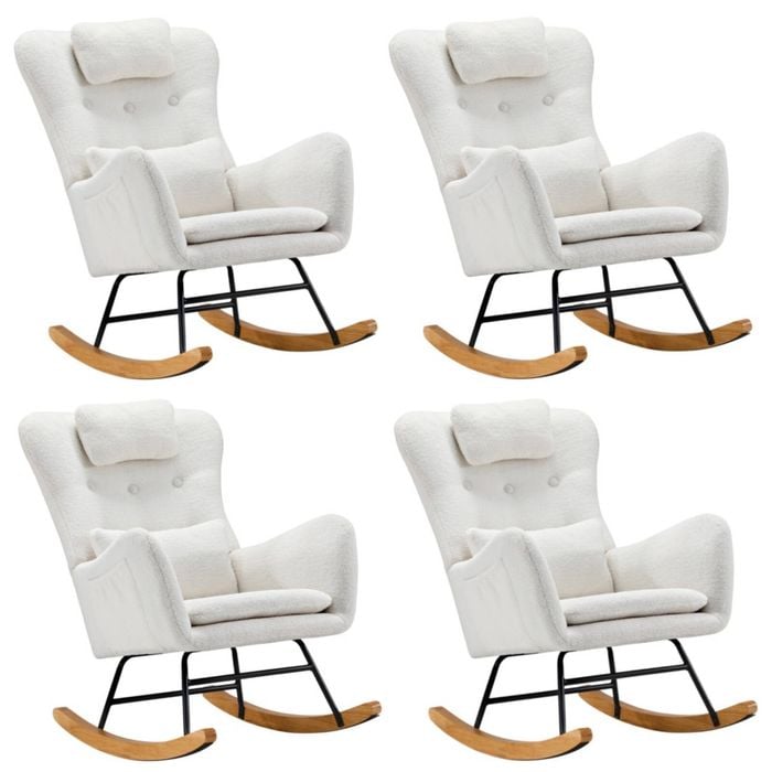 Oikiture 4x Rocking Chair Nursing Armchair Sherpa With 2 Pillow White