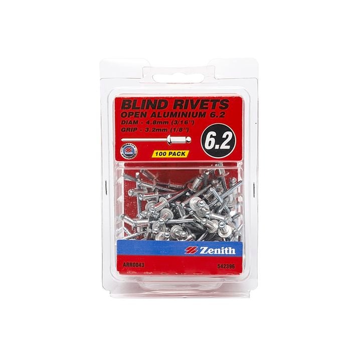 Zenith Blind Rivet Open Alum 3/16"D x 1/8"G 100pk