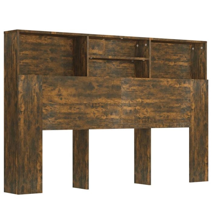 vidaXL Headboard Cabinet Home Organiser Wall Bookcase Shelf Smoked Oak 160 cm