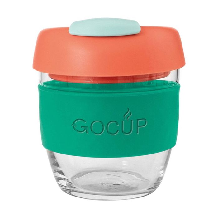 Avanti Glass GoCup W/ Thermal Grip 236ml 8oz Green/Coral/Sea Foam