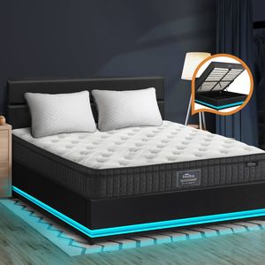 Oikiture Bed Frame Double LED Platform Mattress Beds Black LAYZ