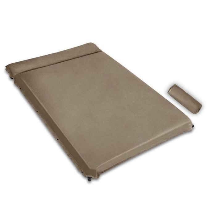 Double Self inflating Suede Mattress Mat Sleeping Pad Air Bed Camp Camping Hiking - Beige