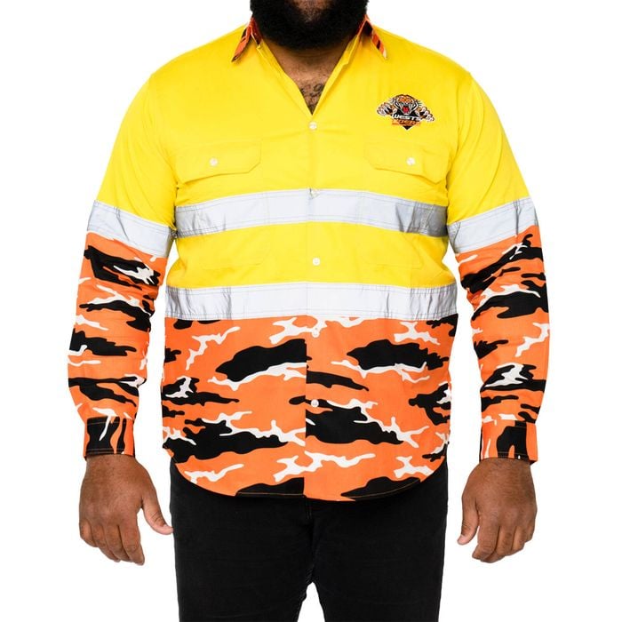NRL Wests Tigers 'Camo' Hi-Vis L/S Cotton Drill Shirt - Small
