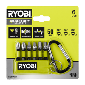 Ryobi 50mm 6 Piece Mixed Diamond Grit Impact Driving Bit Set