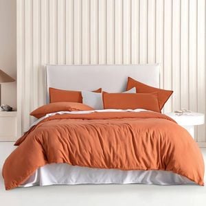CleverPolly Vintage Washed Microfibre Quilt Cover Set - Terracotta - Queen