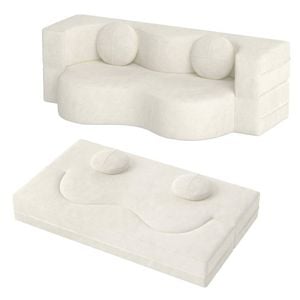 Familand 200cm Convertible Memory Foam Sofa Bed In Cream