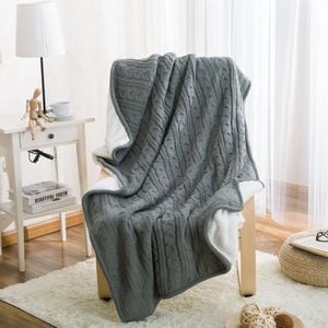 CottonMore Knitted Acrylic Sherpa Large Blanket Plush Throw Rug 180x120cm - Grey