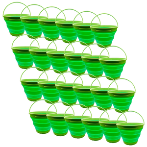 24x 7l Foldable Collapsible Silicone Bucket For Hiking/camp/fishing Bulkgreen