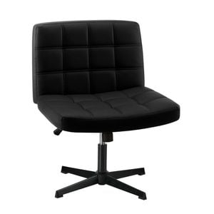 Oikiture Armless Office Desk Chair Leather Black